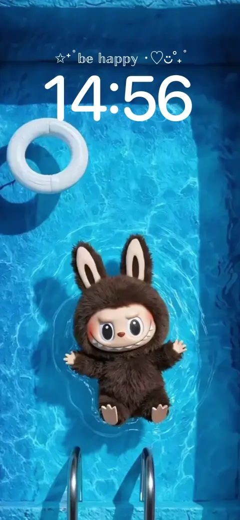Labubu Bunny Floating in Pool - 4K Phone Background