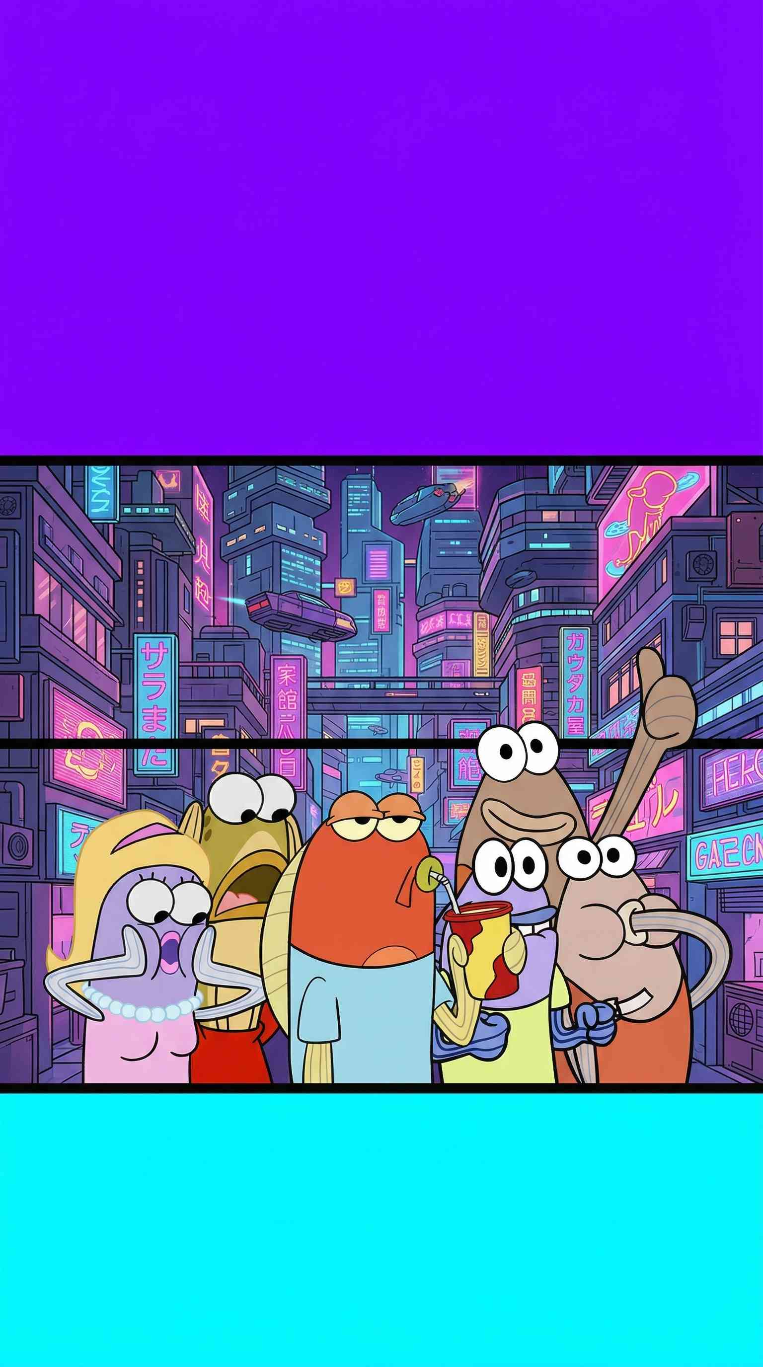 Spongebob Fische Cyberpunk - 4K Handy Wallpaper