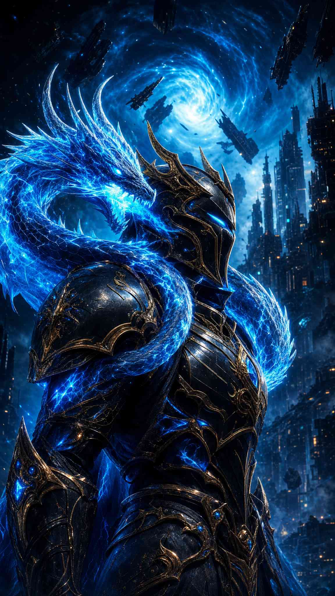 Blue Dragon Knight Cyberpunk - 4K Wallpaper