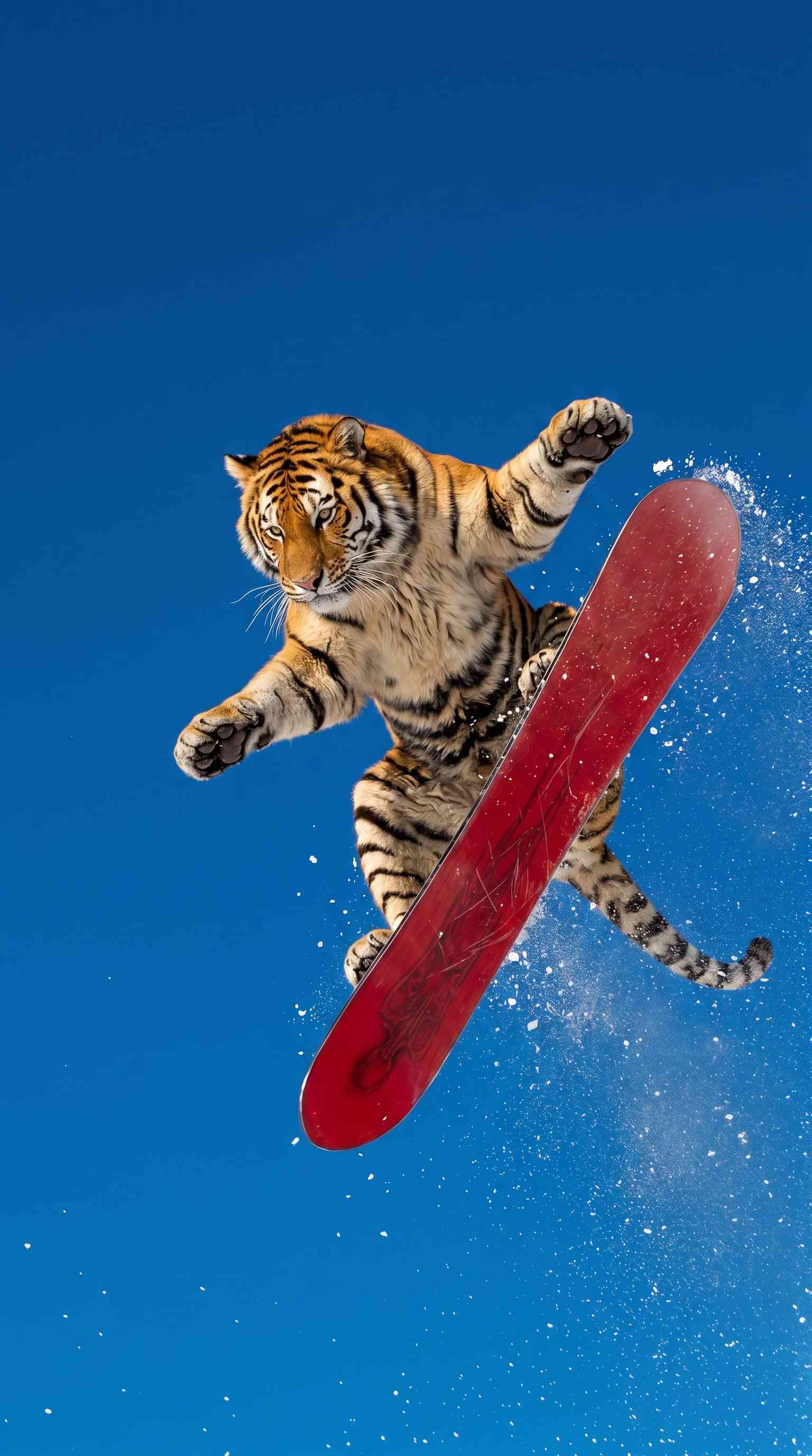 Snowboarding Tiger Jump - 4K Wallpaper