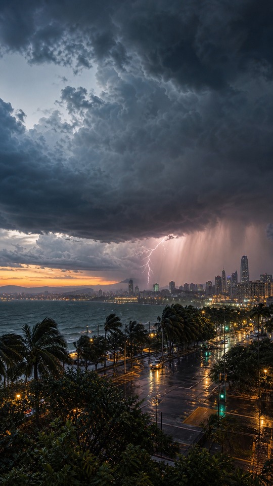 Weather Thunderstorm over Coastal City - 4K Wallpapers