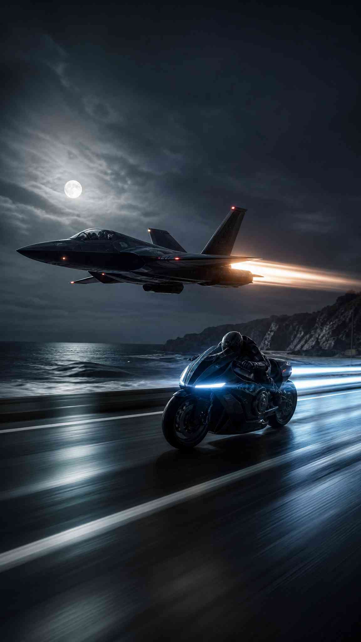 Fighter Jet & Superbike Night Race - 4K Background