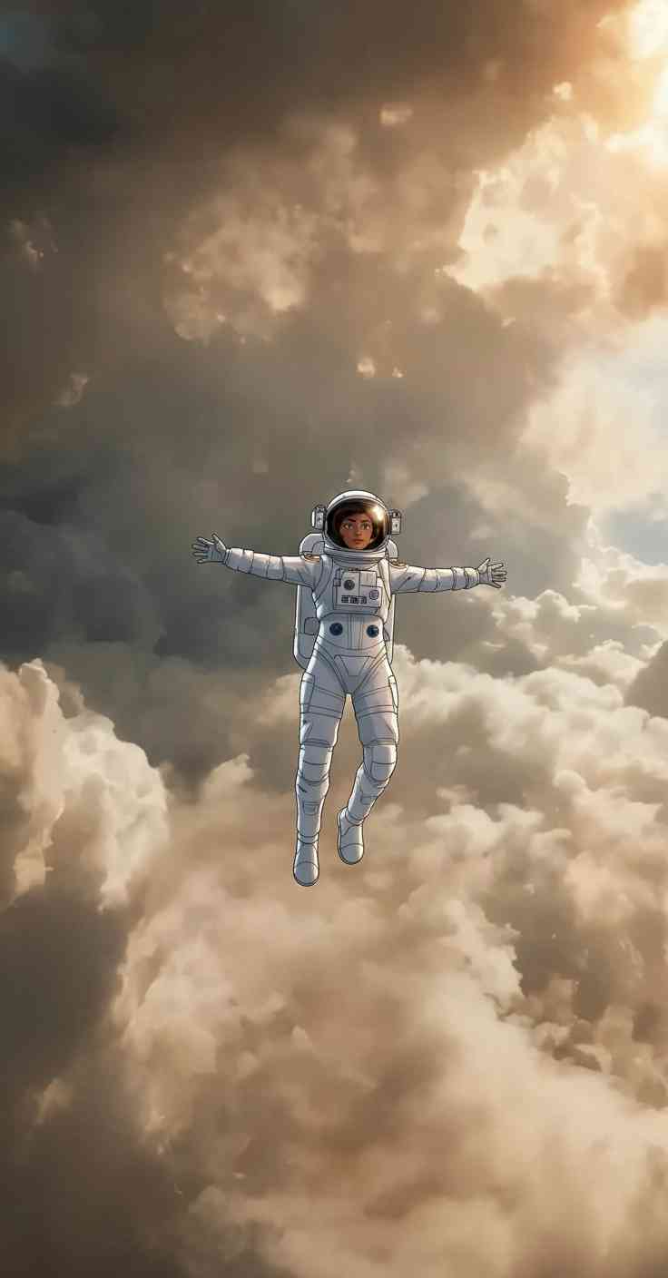 Astronautin im Flug - 4K Wallpaper