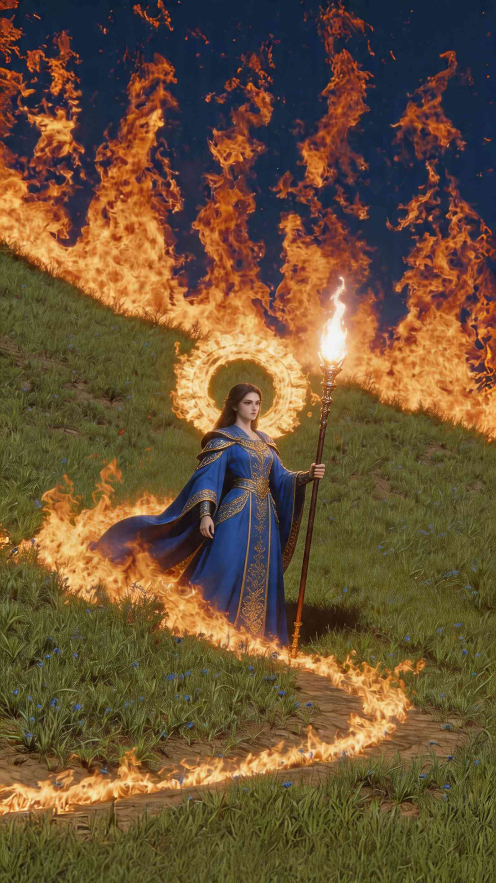 Fire Priestess Sorceress - 4K Mobile Wallpaper