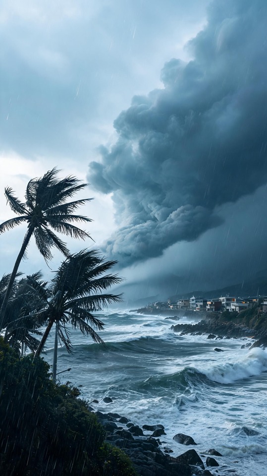 Typhoon Bavi Coastal Storm - 4K Phone Wallpaper