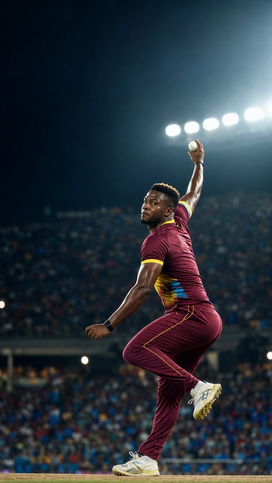 Romario Shepherd Fast Bowling Action - 4K Phone Wallpaper