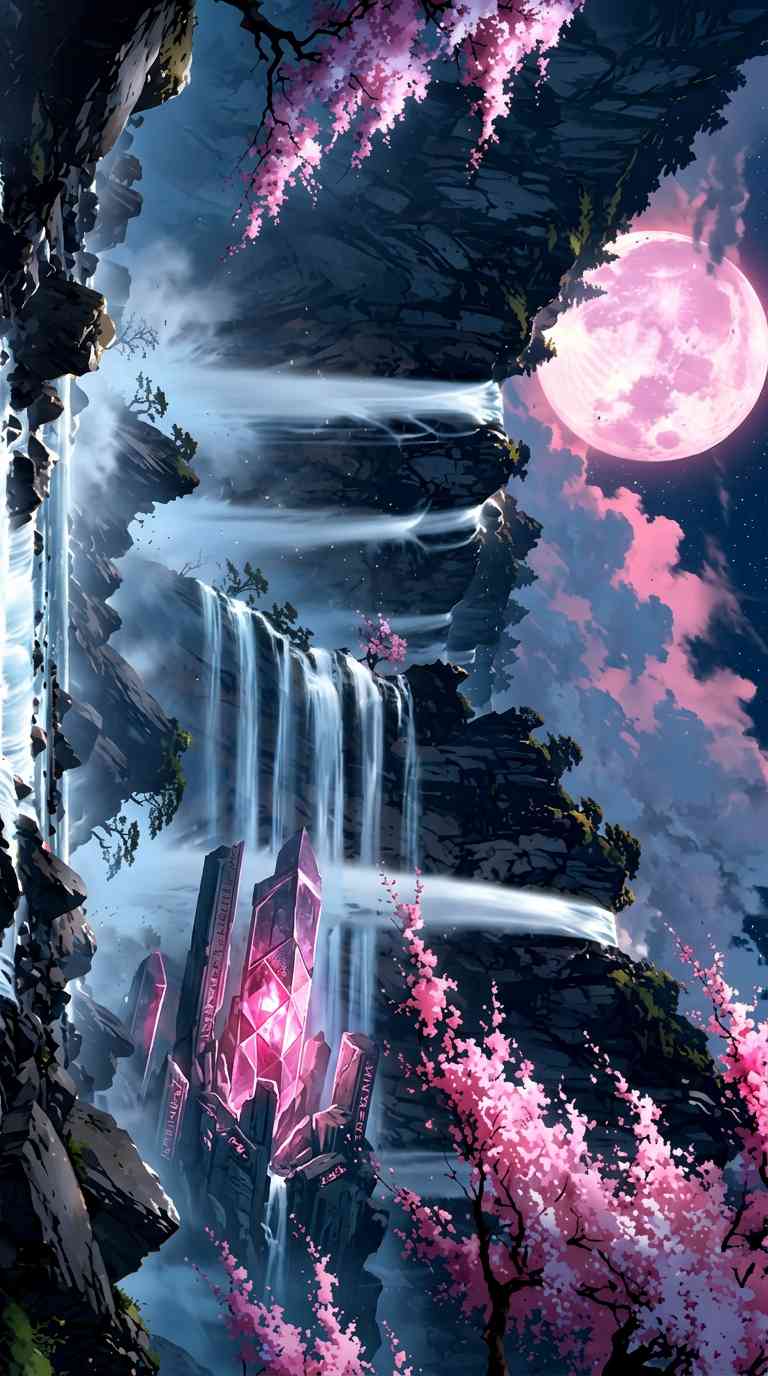 Sakura Fantasie Wasserfall - 4K Handy Hintergrund
