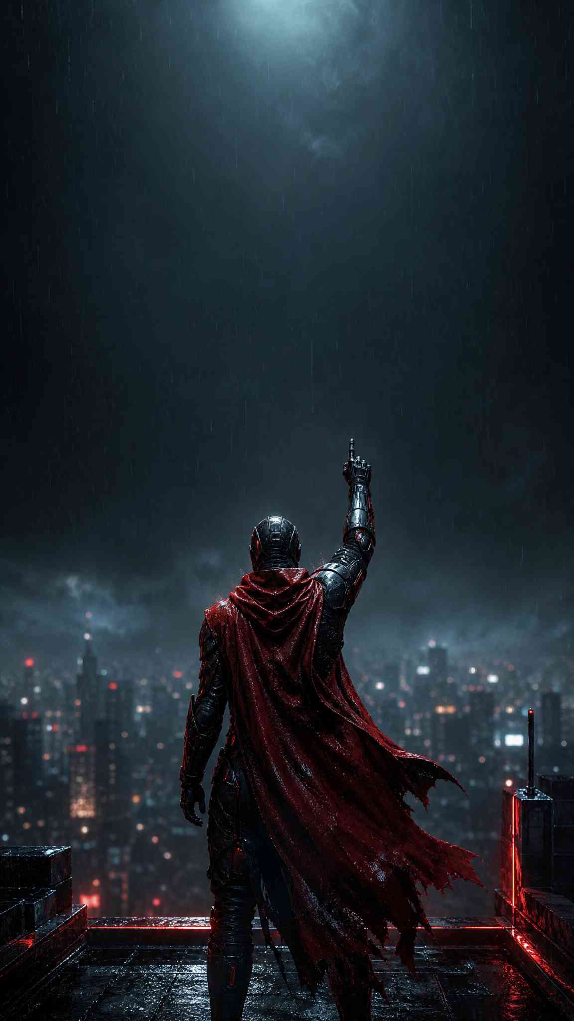 Dark Armored Knight in Rain - 4K Mobile Wallpaper