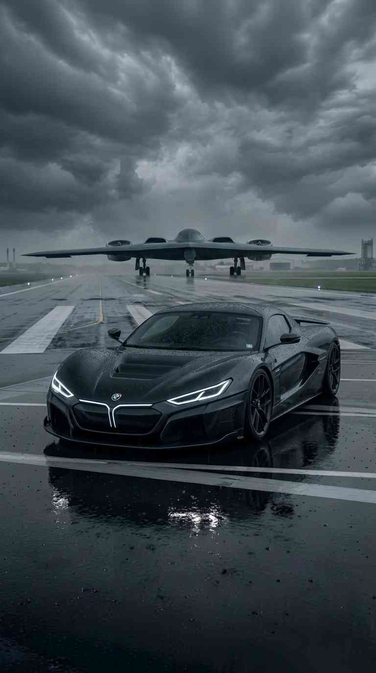 Supercar & Avion Furtif - Fond d'Écran 4K