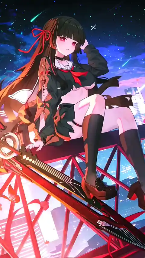 Anime Mädchen Nachtstadt - Live Hintergrund