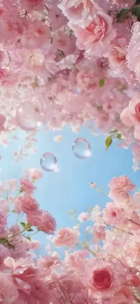 Dreamy Pink Roses & Blue Sky Live Wallpaper