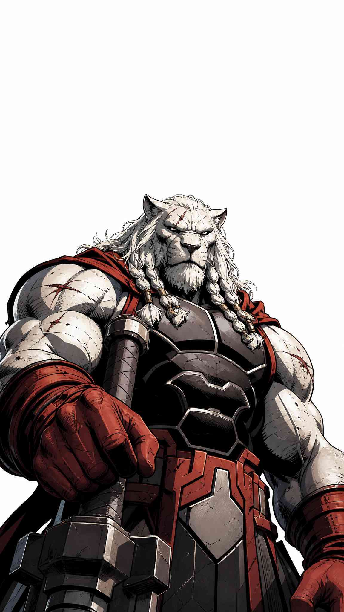 White Lion Warrior Illustration - 4K Background