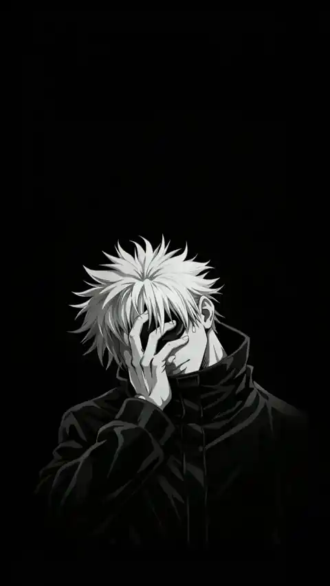 咒術迴戰五條悟在黑色背景下的黑白動畫動態桌布。