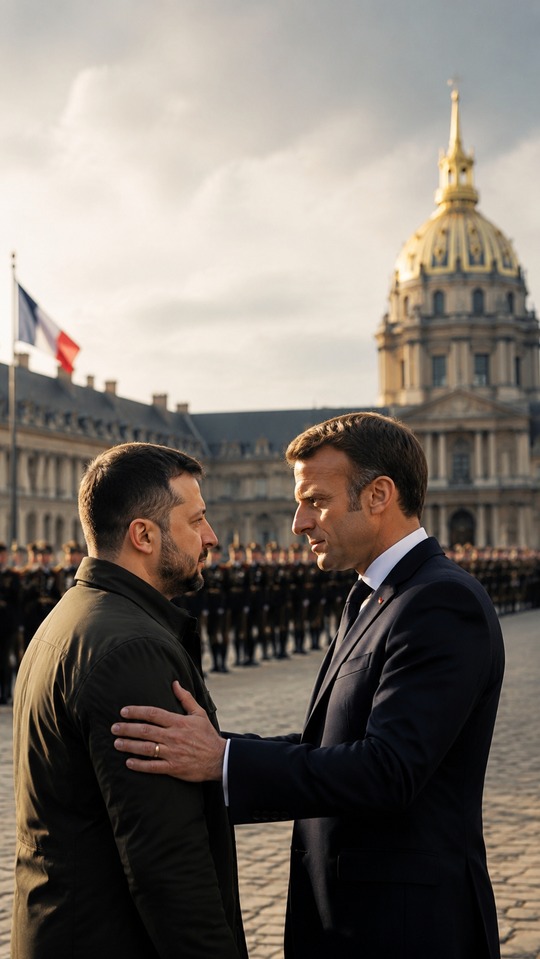 Zelensky and Macron Cinematic Realism - 4K Wallpaper