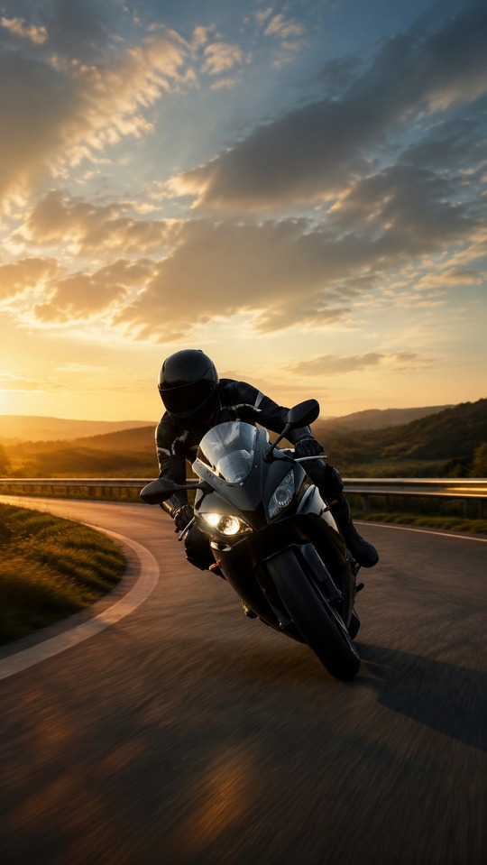 Motorradfahrer im Sonnenuntergang - 4K Hintergrundbilder