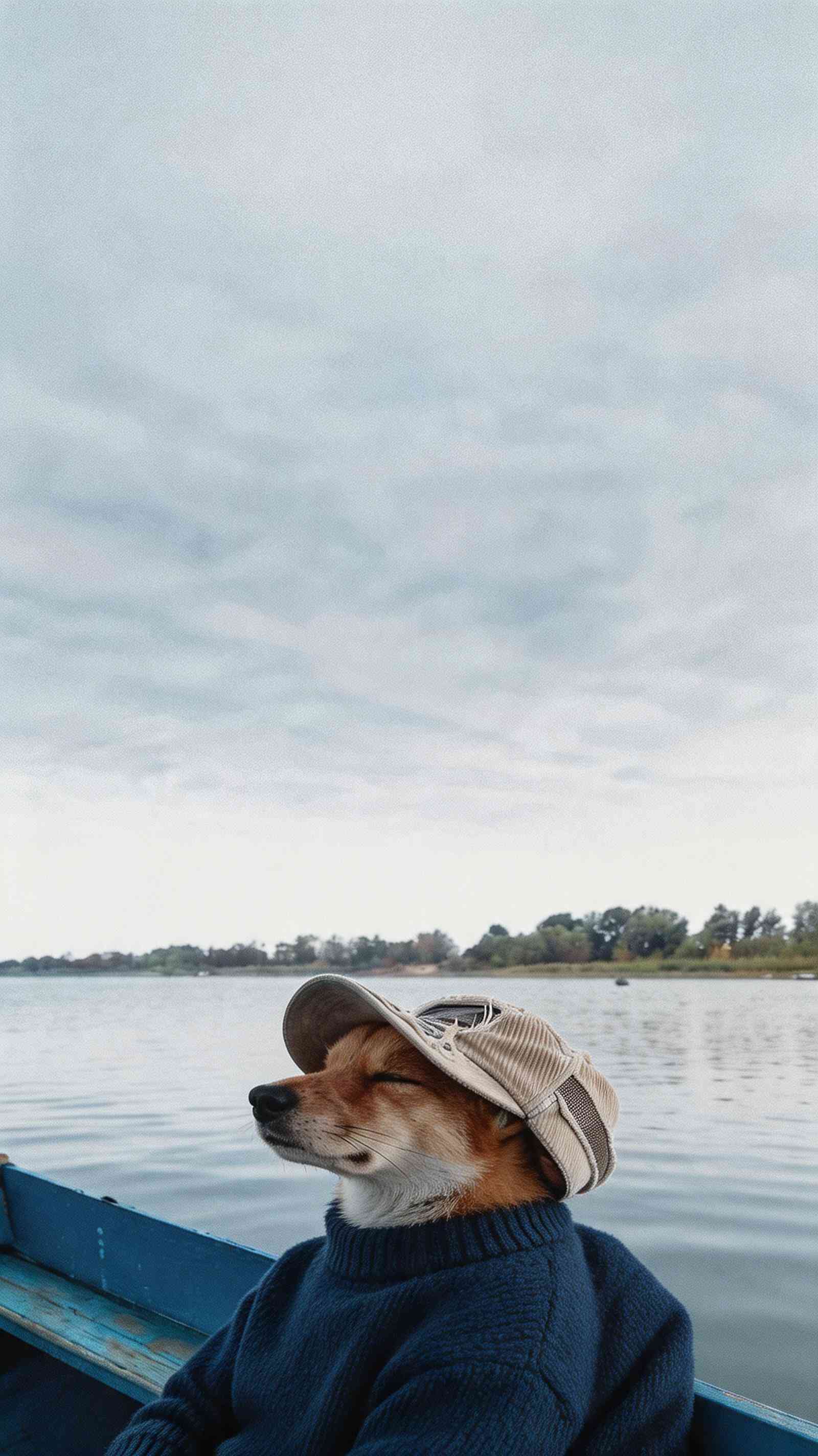 Shiba Inu Boating in Sweater - 4K Mobile Wallpaper