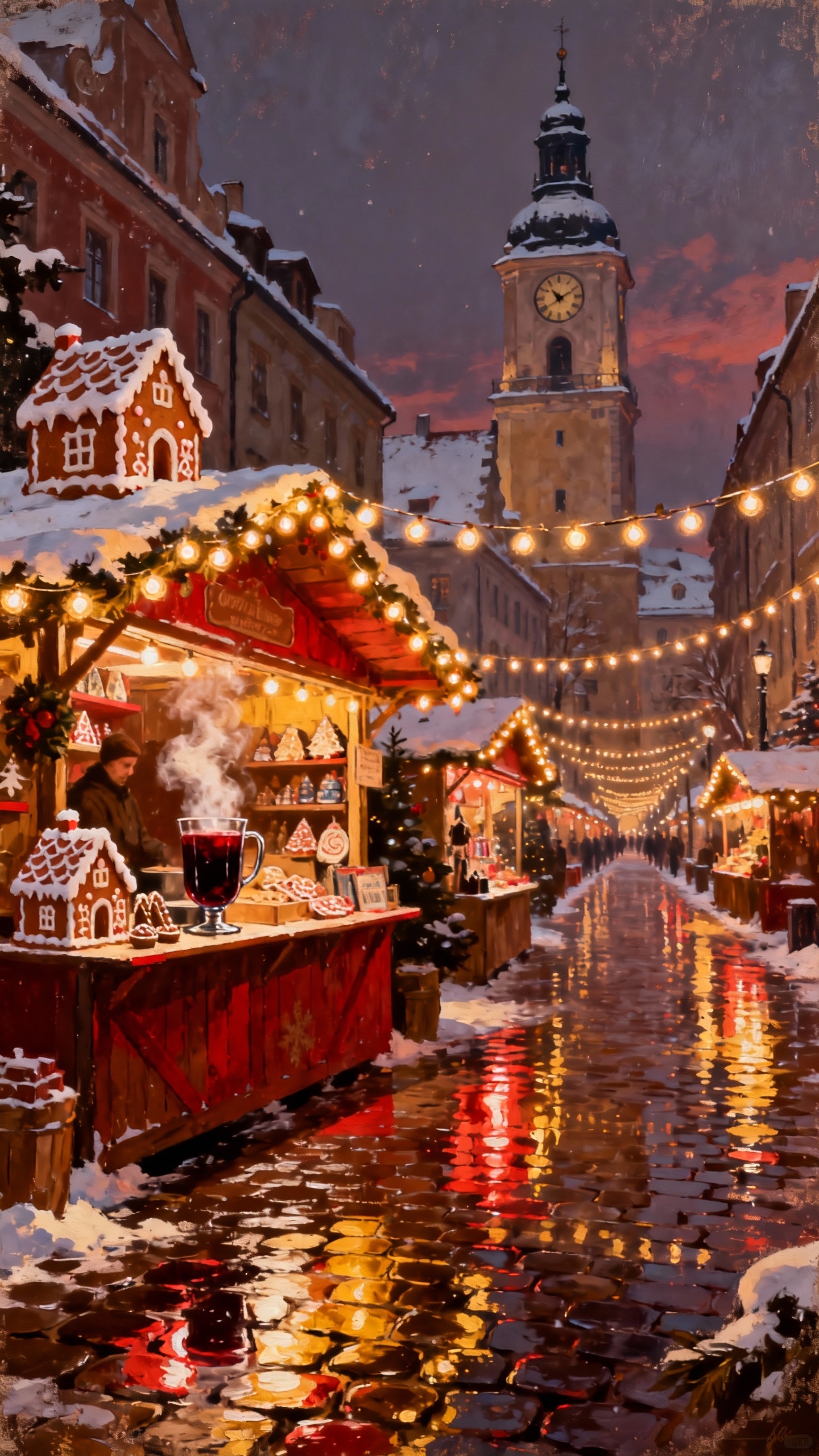 Marché de Noël Nocturne - Fond d'écran 4K