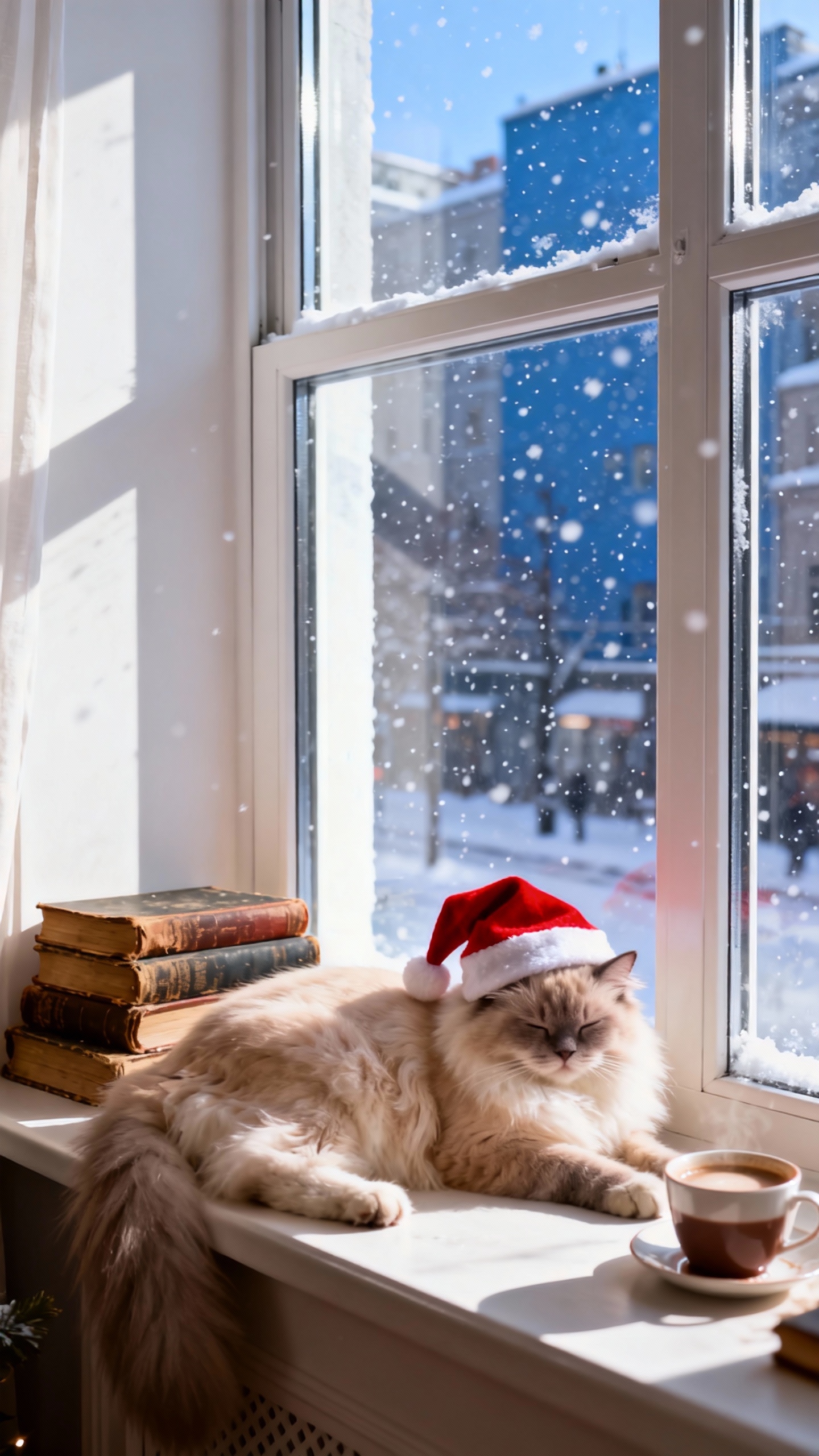 Gato Navideño en la Ventana - Fondos para Celular 4K