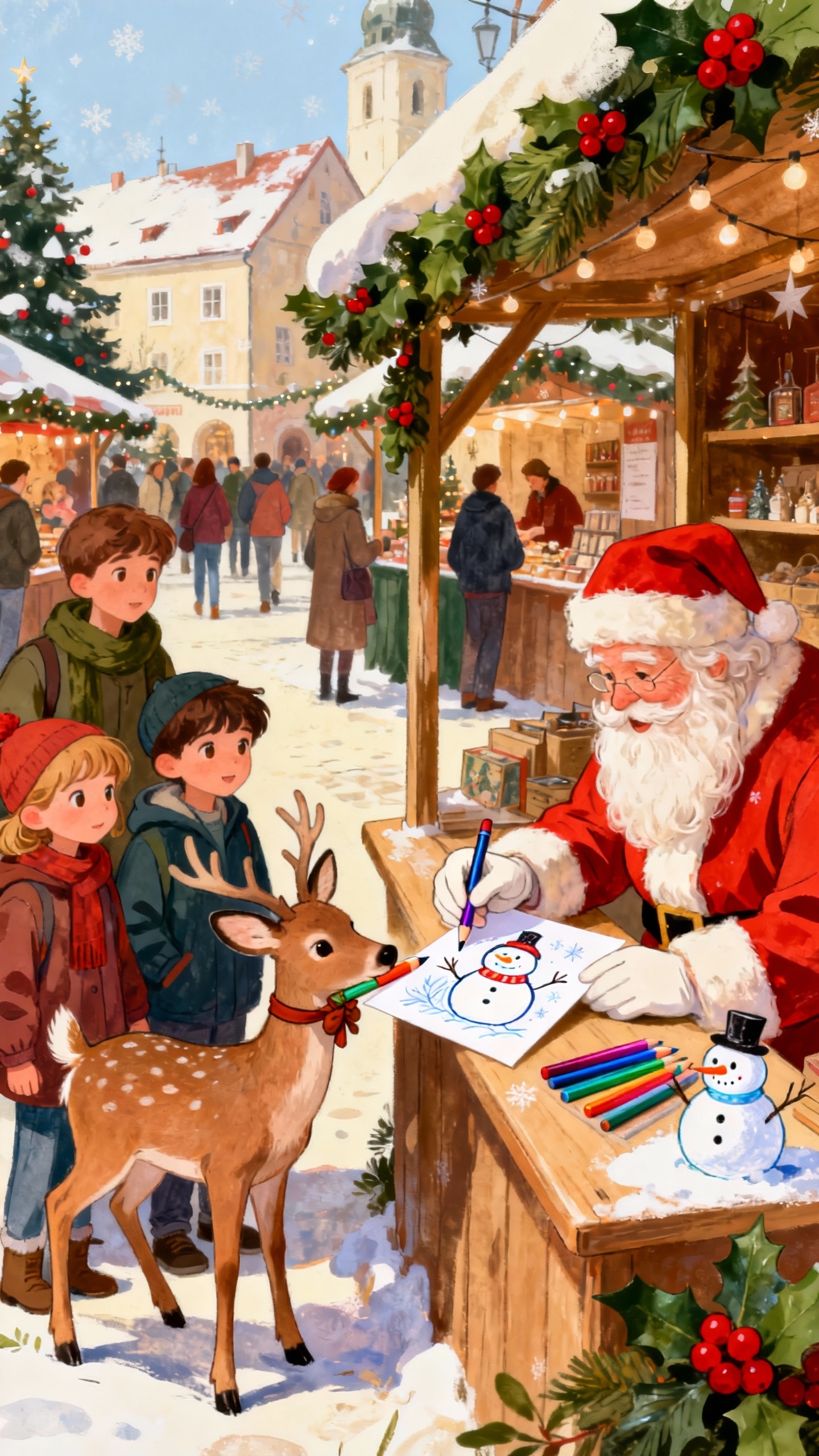 Weihnachtsmann am Weihnachtsmarkt - 4K Wallpaper