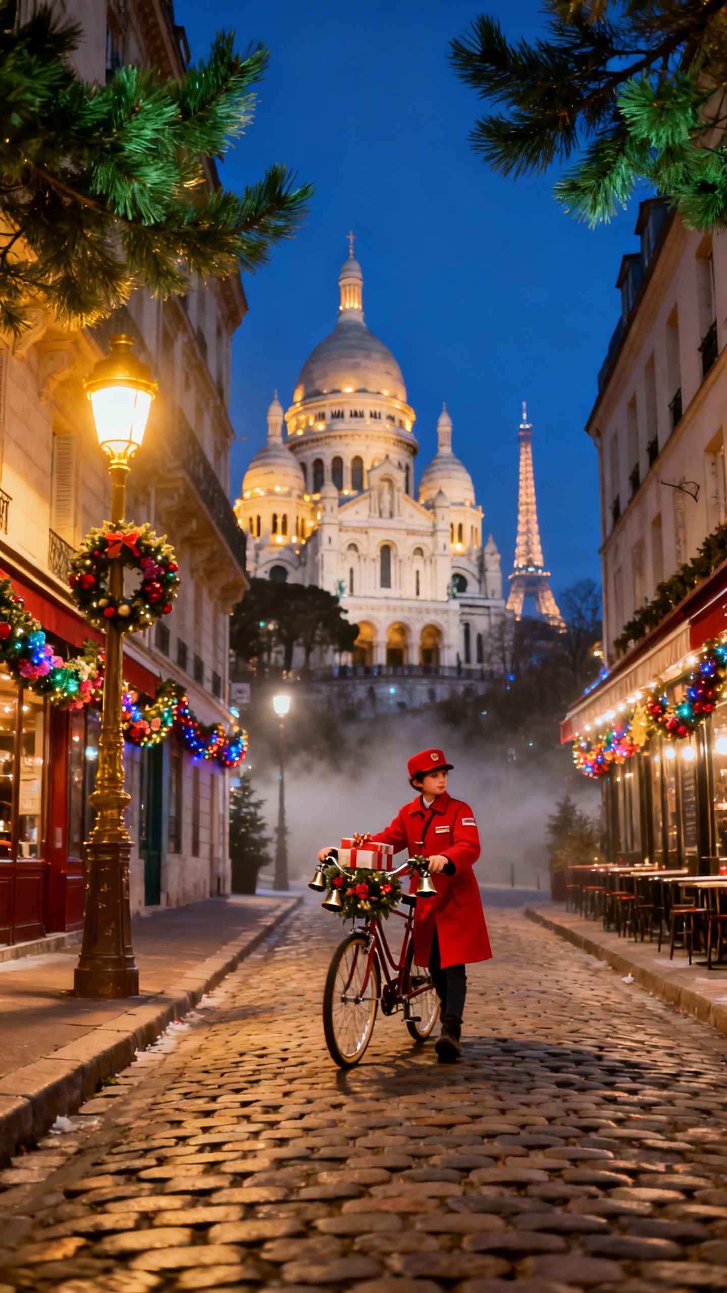Weihnachten in Paris: Junge mit Fahrrad - 4K Wallpapers