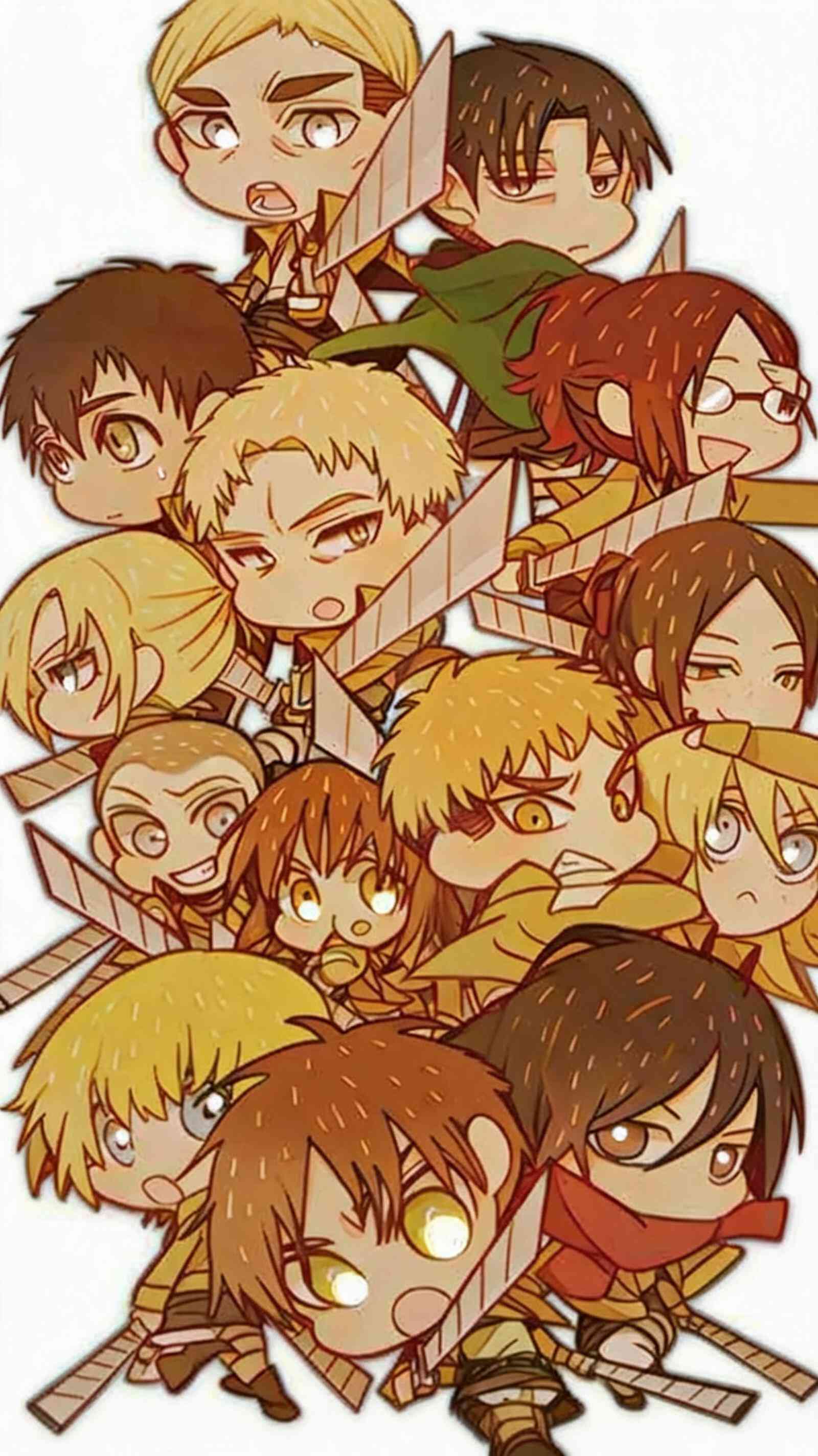 Attack on Titan Chibi Characters 4K Mobile Wallpaper