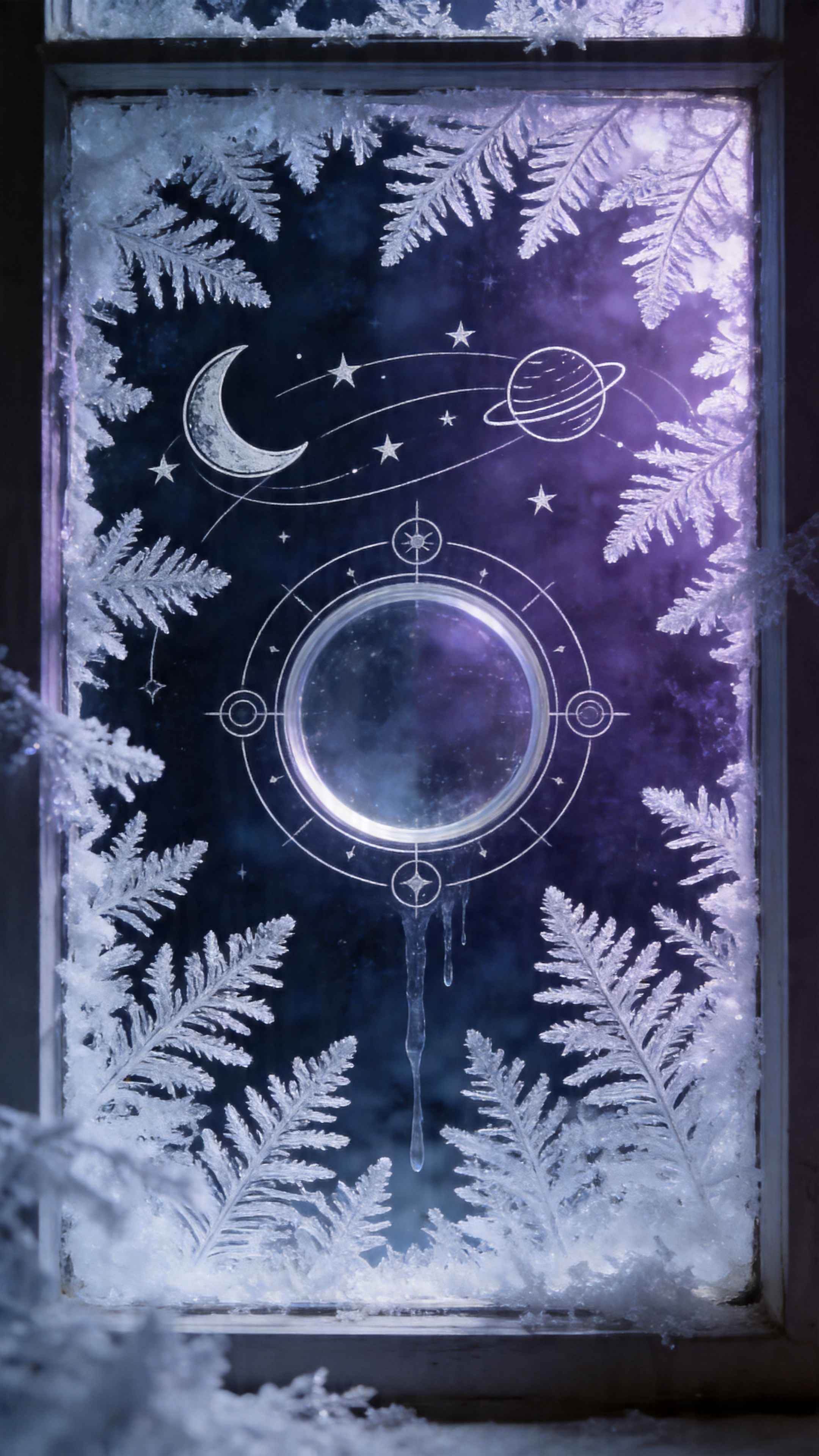 Frosty Winter Window Celestial Magic - 4K Wallpapers