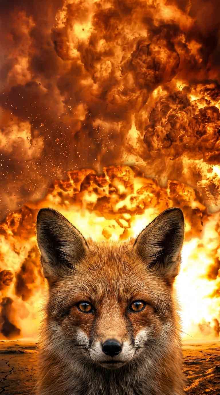 Epischer Fuchs & Explosion - 4K Hintergrundbild