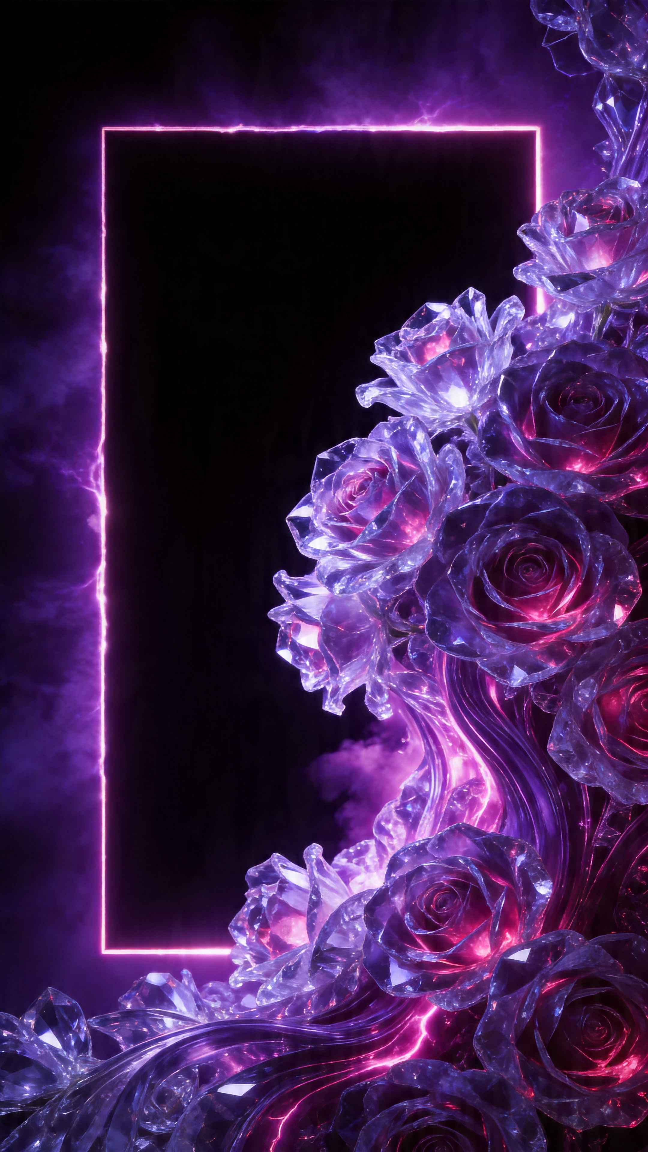 Neon Crystal Roses - 4K Wallpaper & Lock Screen