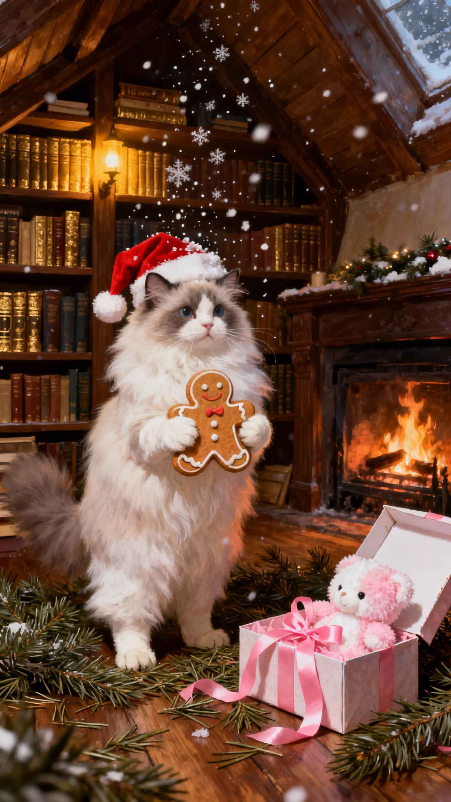 Chat Ragdoll de Noël - Fond d'écran 4K