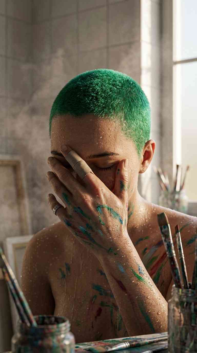 Künstler mit grünem Buzzcut - 4K Hintergrundbilder