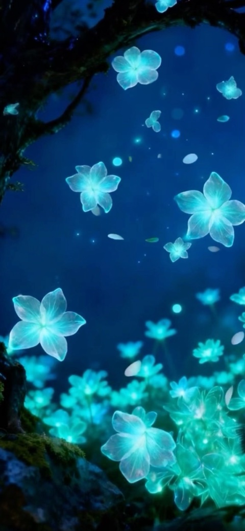 Ätherische leuchtende blaue Blumen Live-Hintergrund