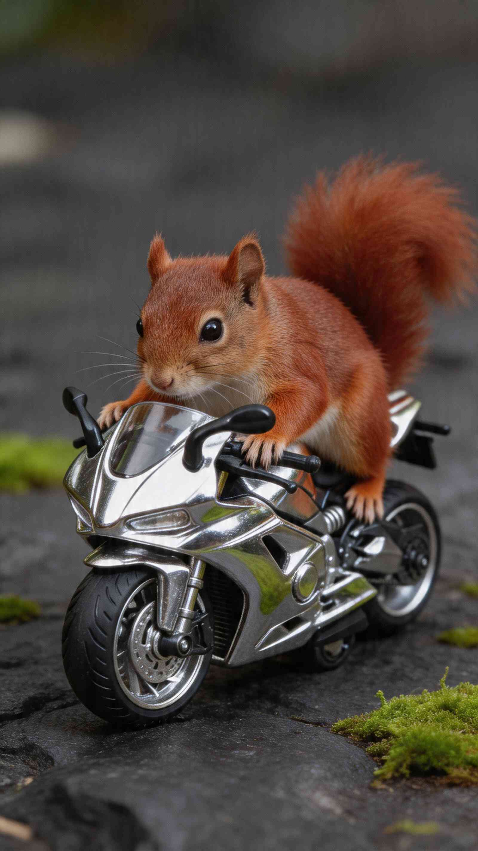 Adorable Squirrel on Motorcycle 4K Phone Wallpaper