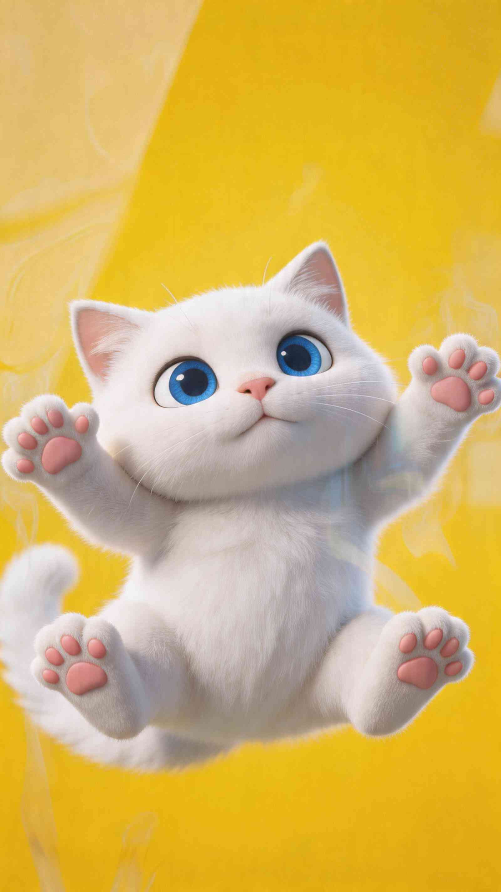 Adorable White Cartoon Cat 4K Wallpaper