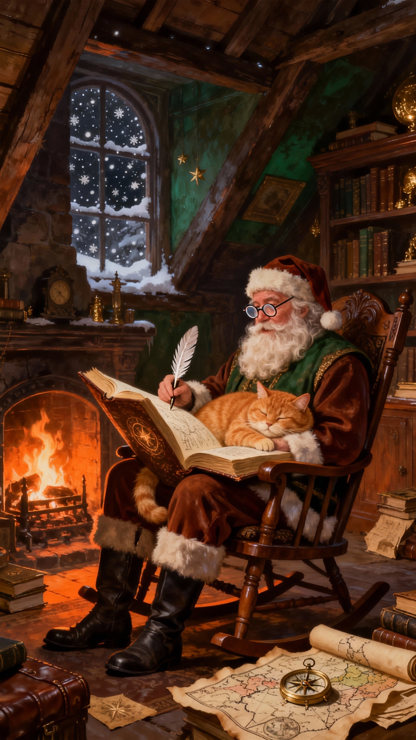 Weihnachtsmann im gemütlichen Dachboden - 4K Handy Wallpaper