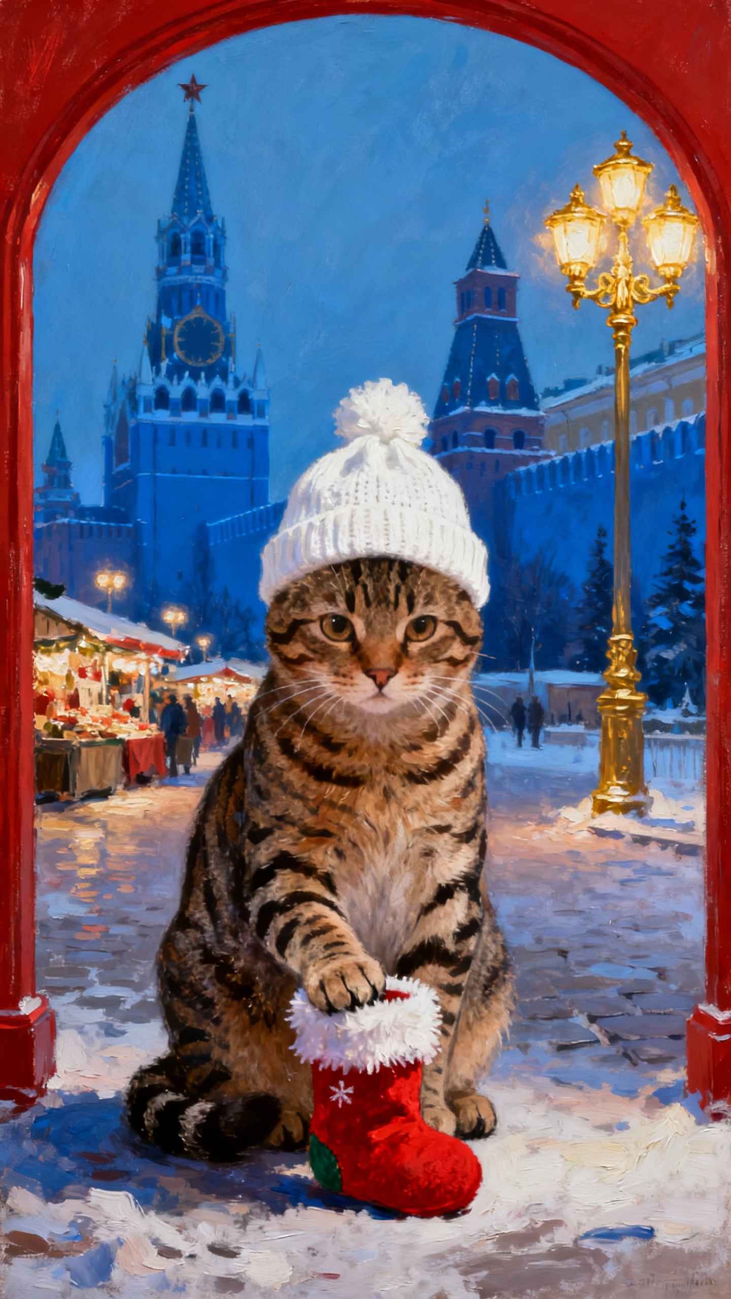 Chat Festif à Moscou - Fond d'Écran 4K