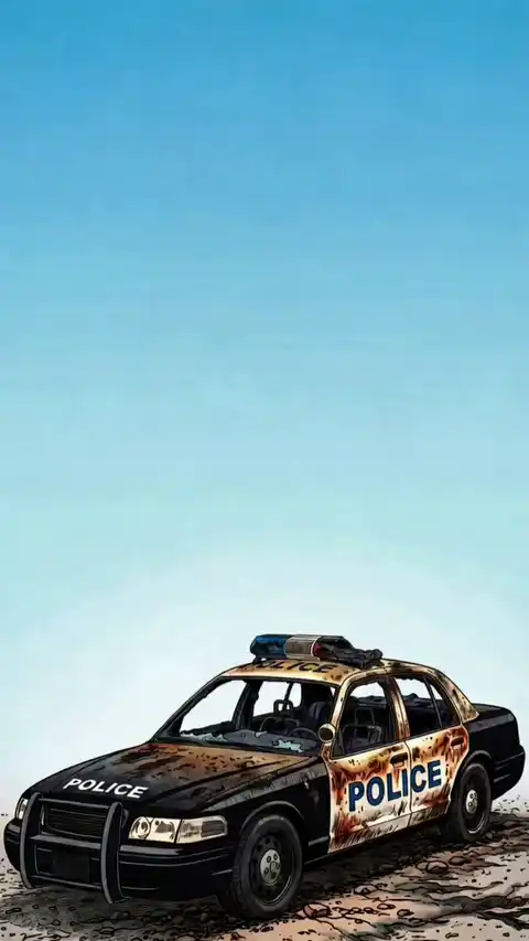 Coche de Policía Abandonado - Fondo en Movimiento