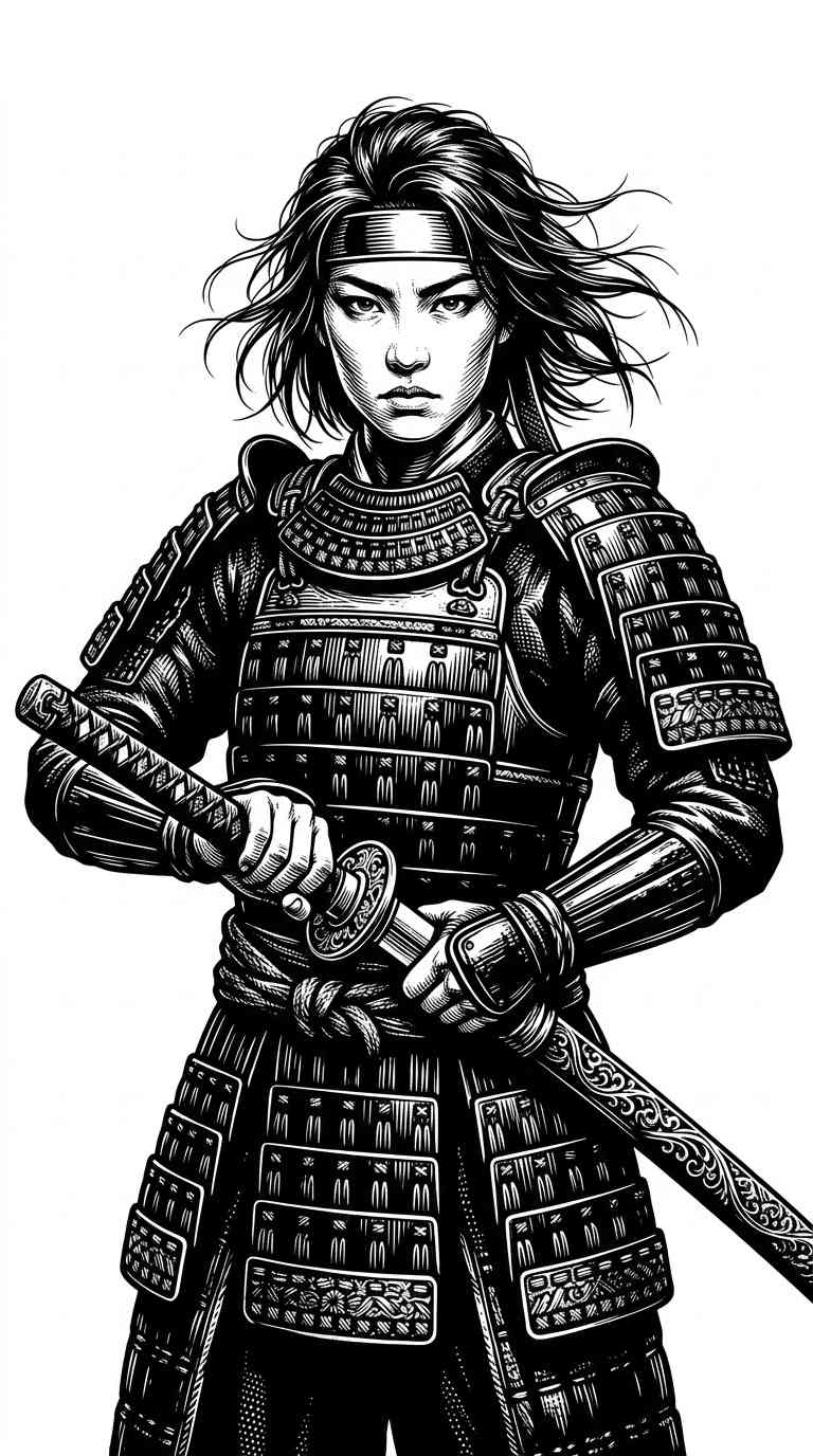 Samurái Femenina en Tinta - 4K Fondo para Celular