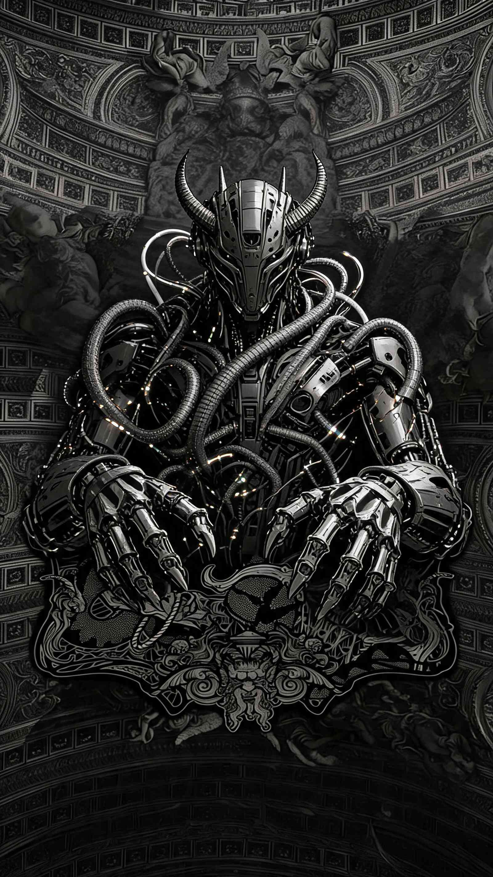 Cyber Demon Mecha - 4K Phone Background