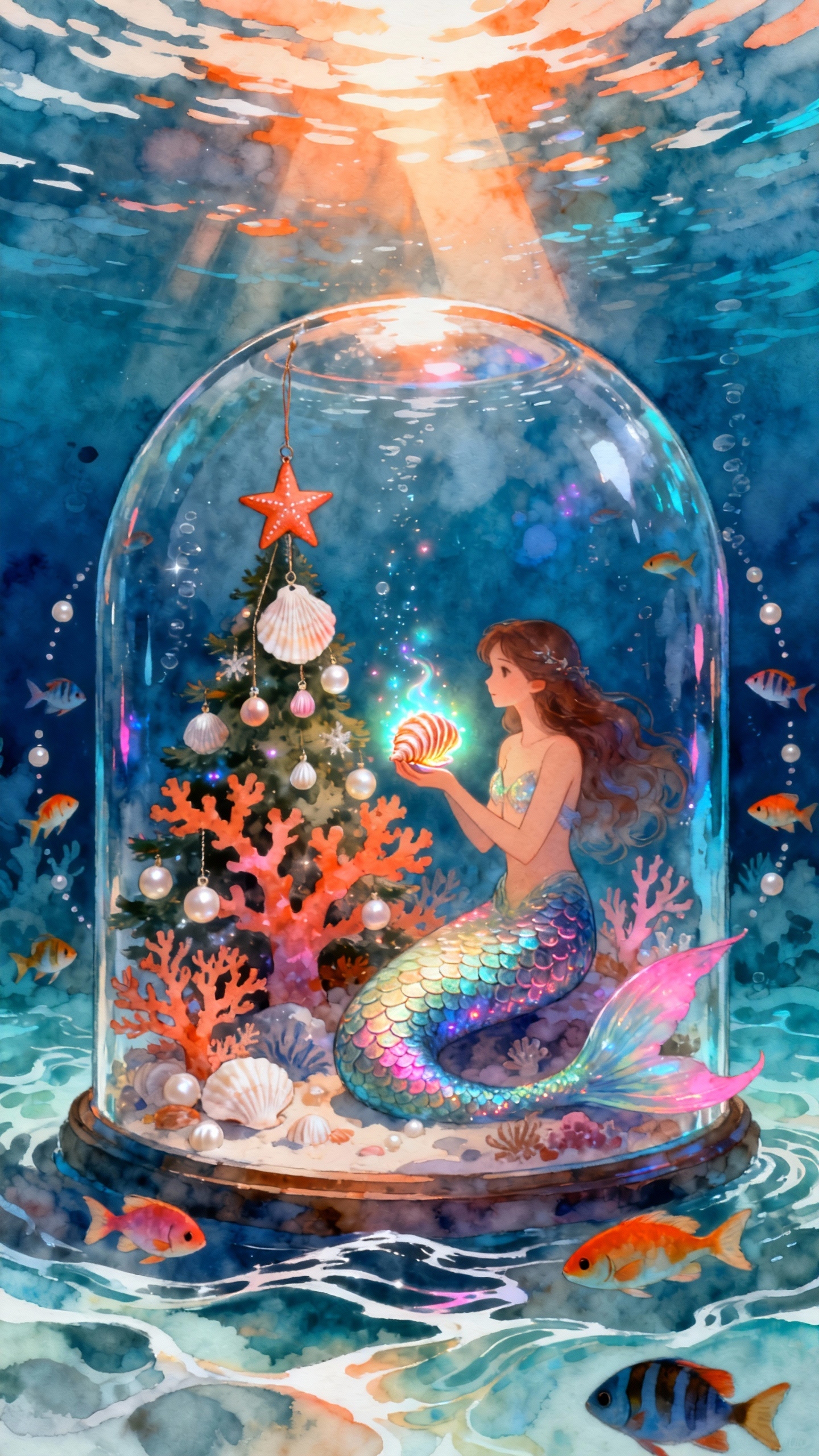 Christmas Mermaid Undersea Fantasy - 4K Wallpaper