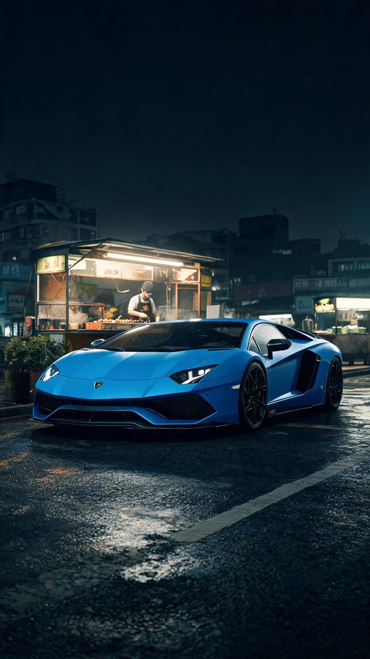 Blue Lamborghini Cinematic Street - 4K Wallpapers