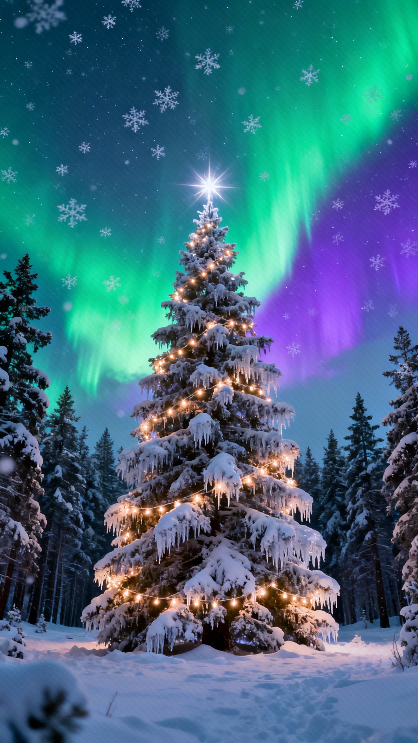 Árbol de Navidad Nevado - Fondos para Celular 4K