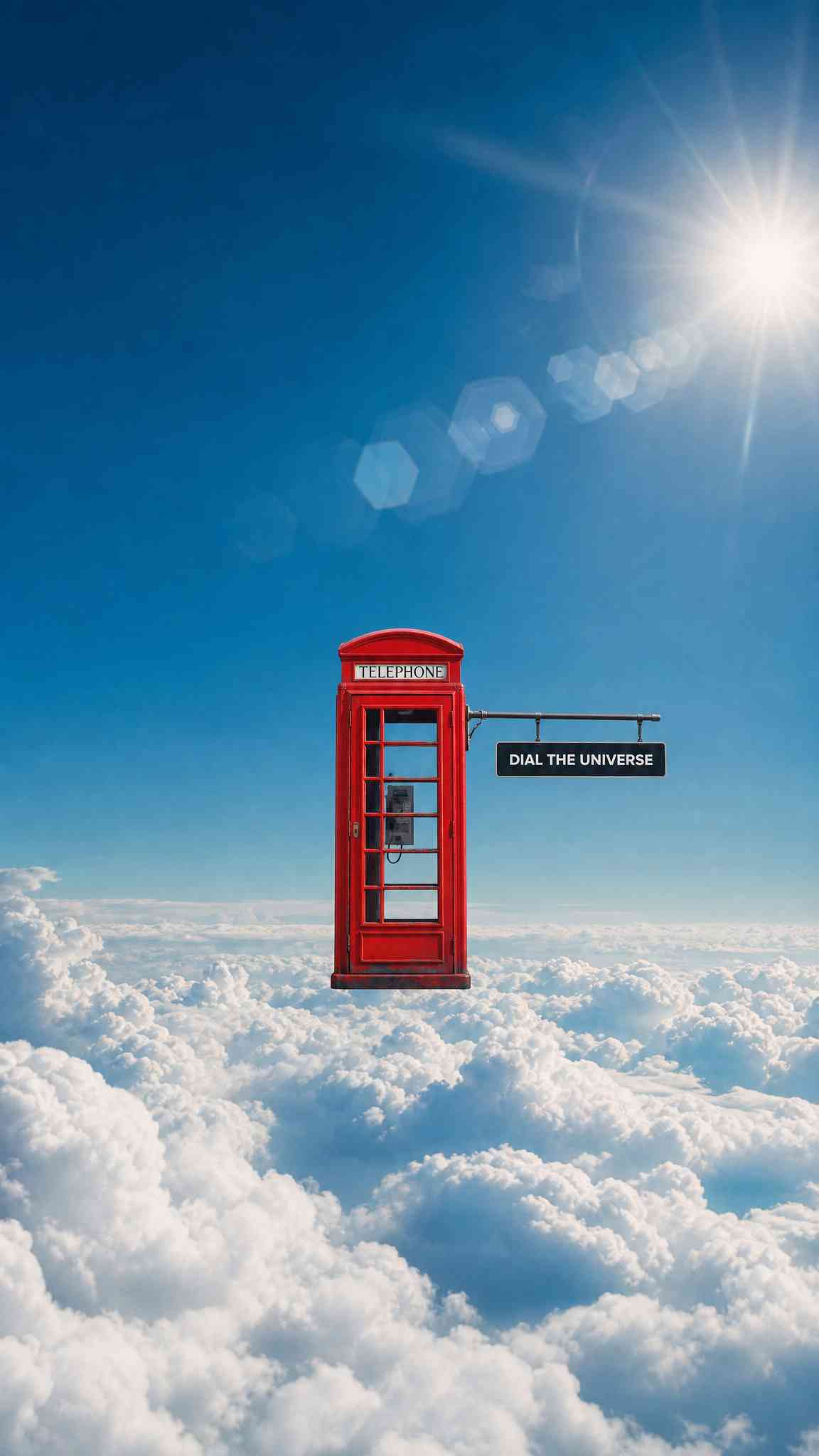 Red Telephone Booth Clouds - 4K Wallpaper