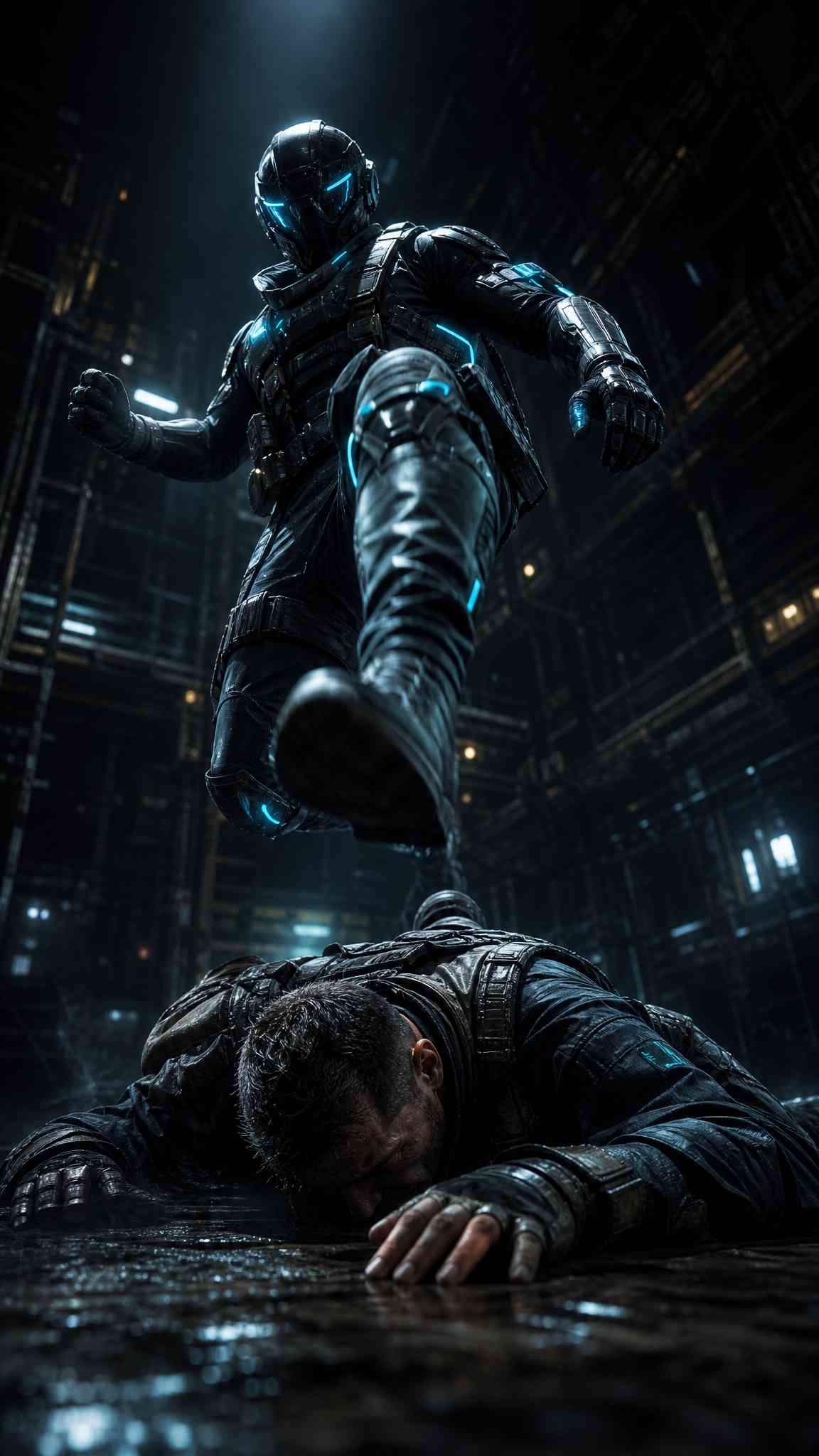 Cyberpunk Tactical Warrior - 4K Mobile Background
