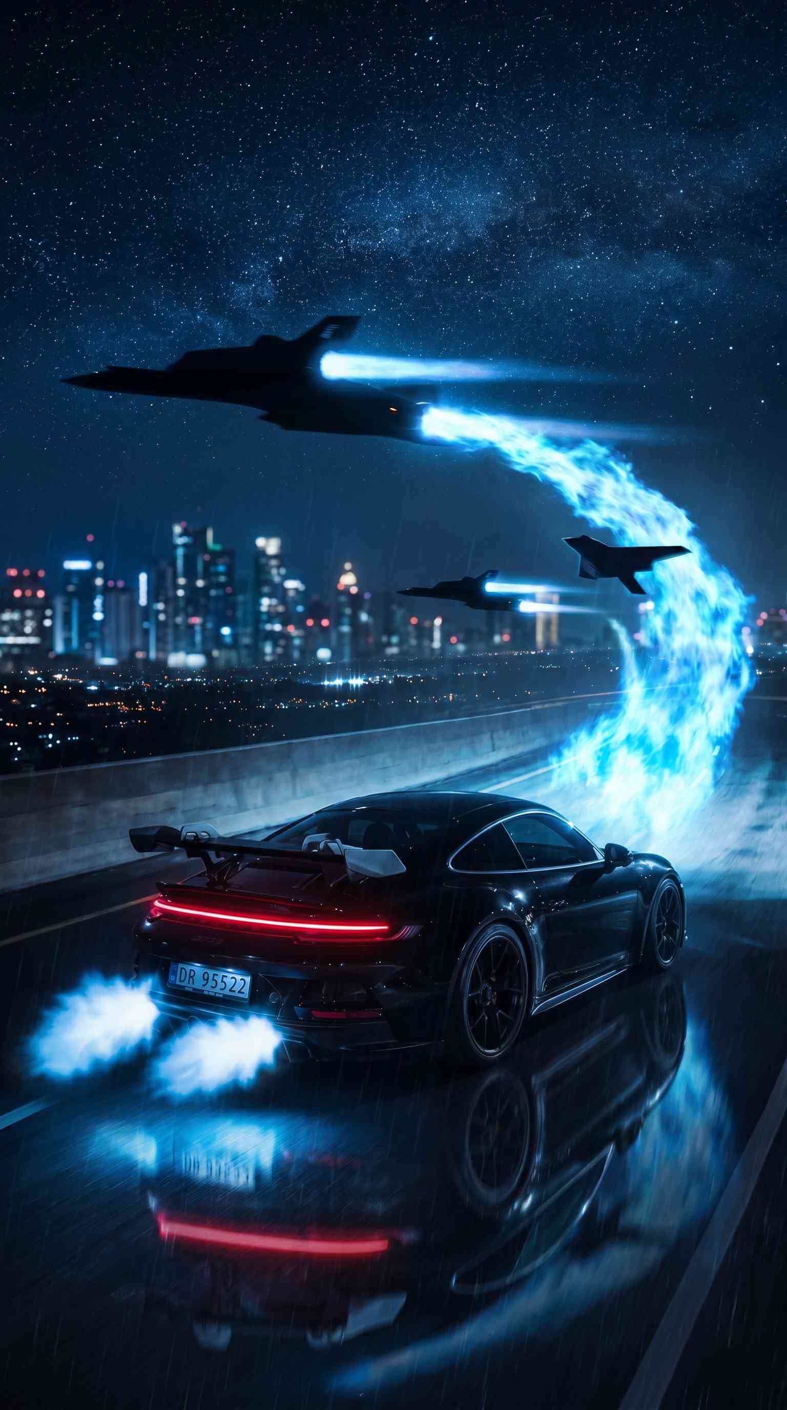 Porsche 911 GT3 RS & Jets Furtifs - Fond d'écran 4K
