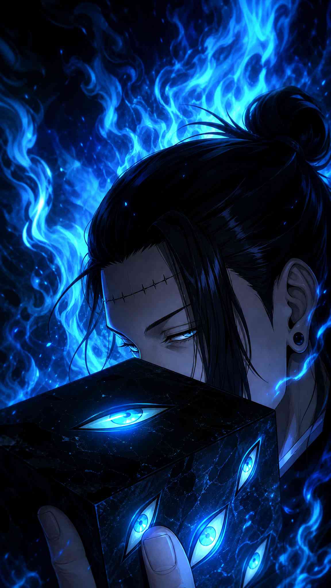 Suguru Geto Blue Flames 4K Anime Wallpaper