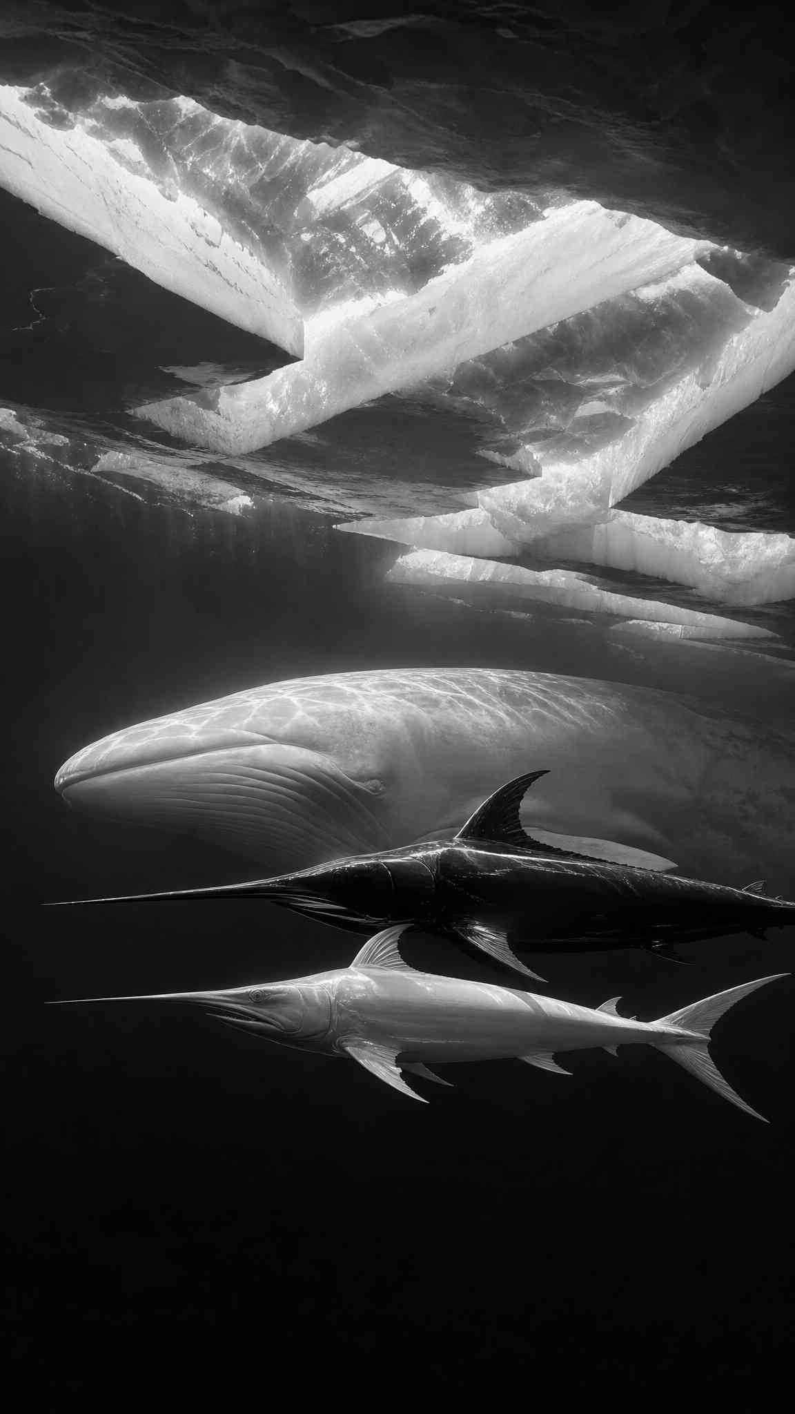 Baleine et Espadon sous la Glace - Fond d'Écran 4K