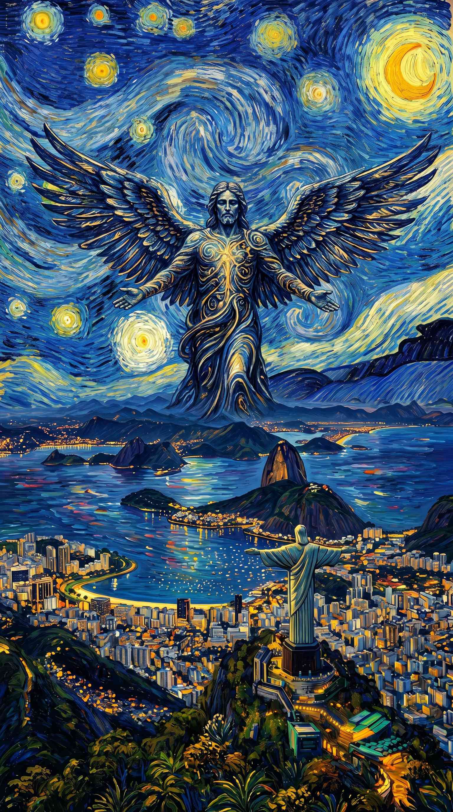 Jésus Ange Rio Impressionnisme - Arrière-plan 4K