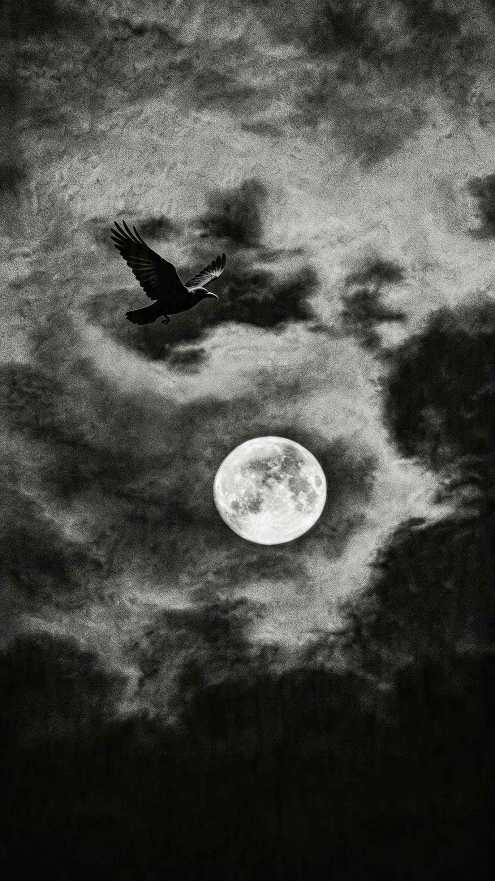 Flying Crow Full Moon - 4K Wallpapers