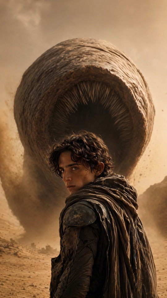 Dune 3 Paul Atreides & Sandworm - 4K Mobile Wallpaper