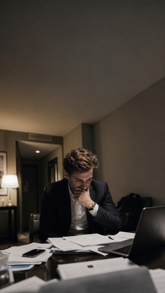 Stressed Businessman Office Night - 4K Wallpaper